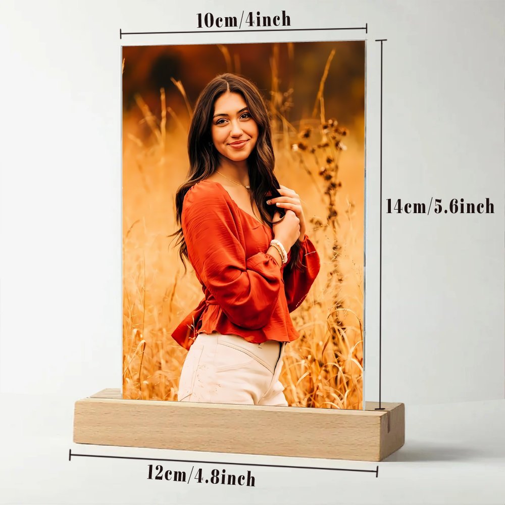 TEMU 1pc 14x10cm Custom Photo Acrylic Plaque With Wooden Stand - Personalized Vertical Portrait Display, Premium Acrylic & Wood Frame, Office Desk