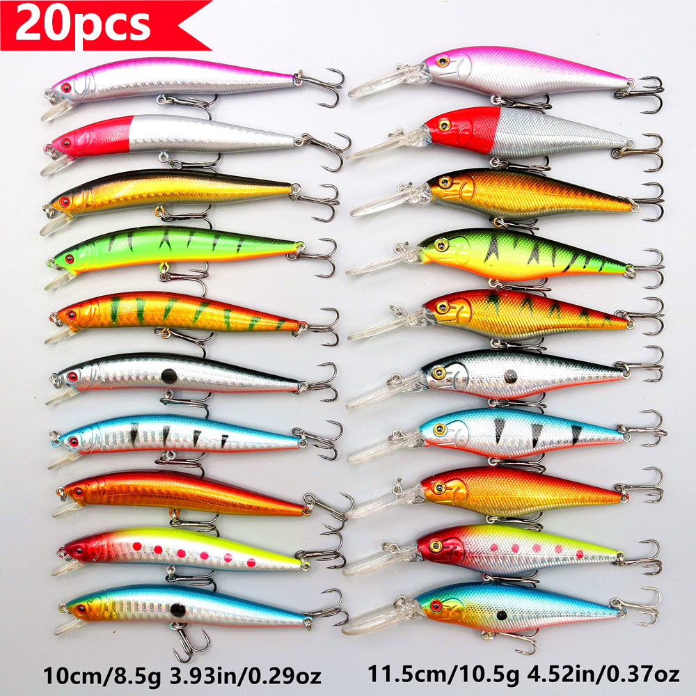 TEMU Set di esche da pesca 20 pezzi, esche galleggianti in plastica, esca da pesca per e marina, set di esche per principianti 10.5G/8.5G