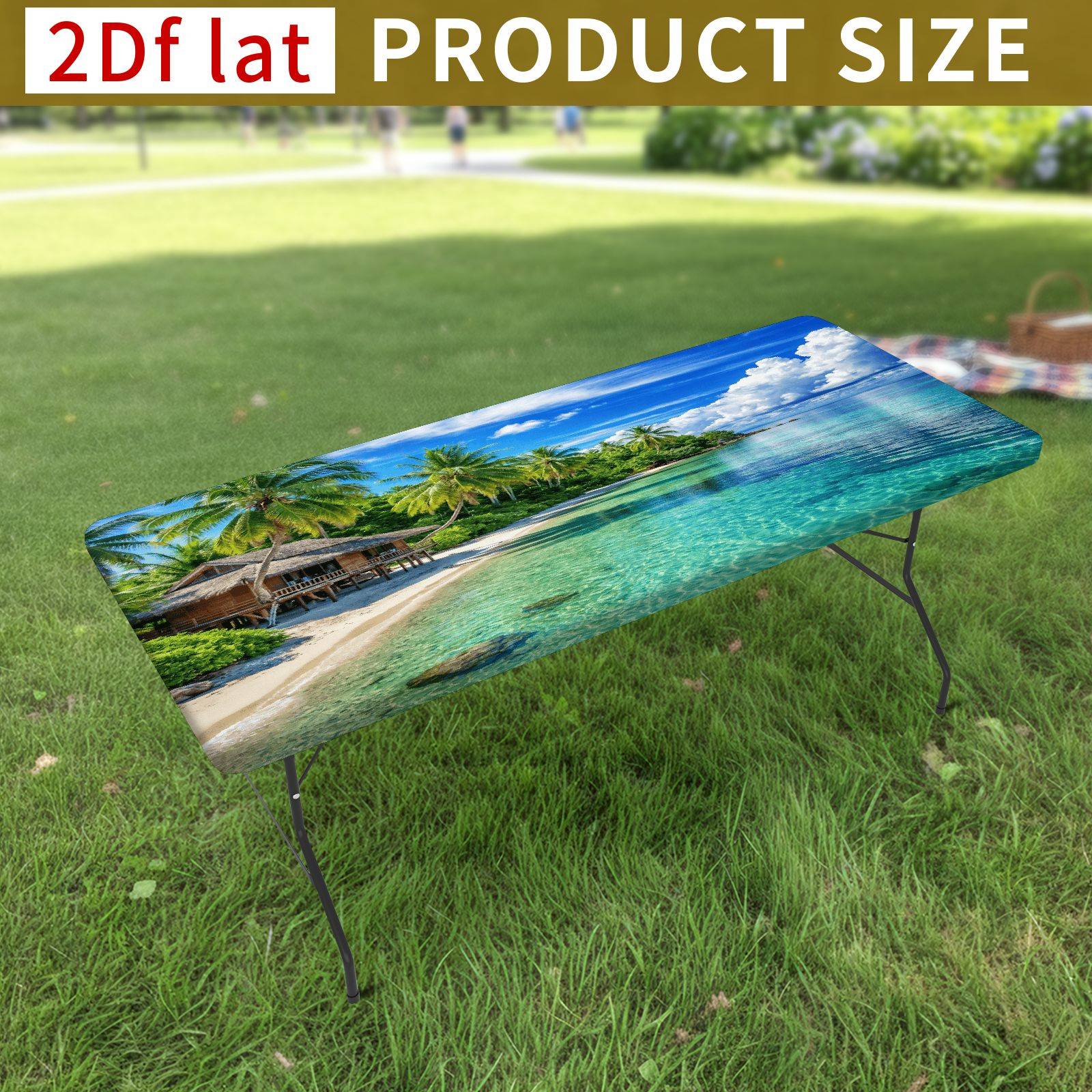 TEMU 1pc Summer Outdoor Tablecloth, With Elastic Drawstring Design, Stretchable And Washable Table Cover, Featuring Tropical Design, Made Of Durable