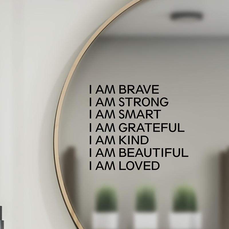 TEMU Positive Affirmation - Brave Strong Smart Grateful Kind Beautiful Mirror & Car Decals, Glossy Vinyl Self- Boosters With Empowering Phrases,,,