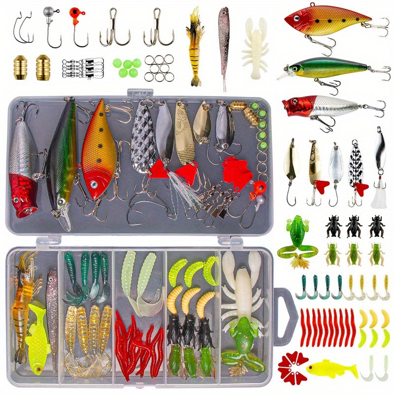 TEMU Goando 78pcs Fishing Lures Kit For Freshwater Tackle Kit For Bass Trout Fishing Accessories Tackle Box Including Spoon Lures Soft Plastic Worms Best New Year Gift For Mens And