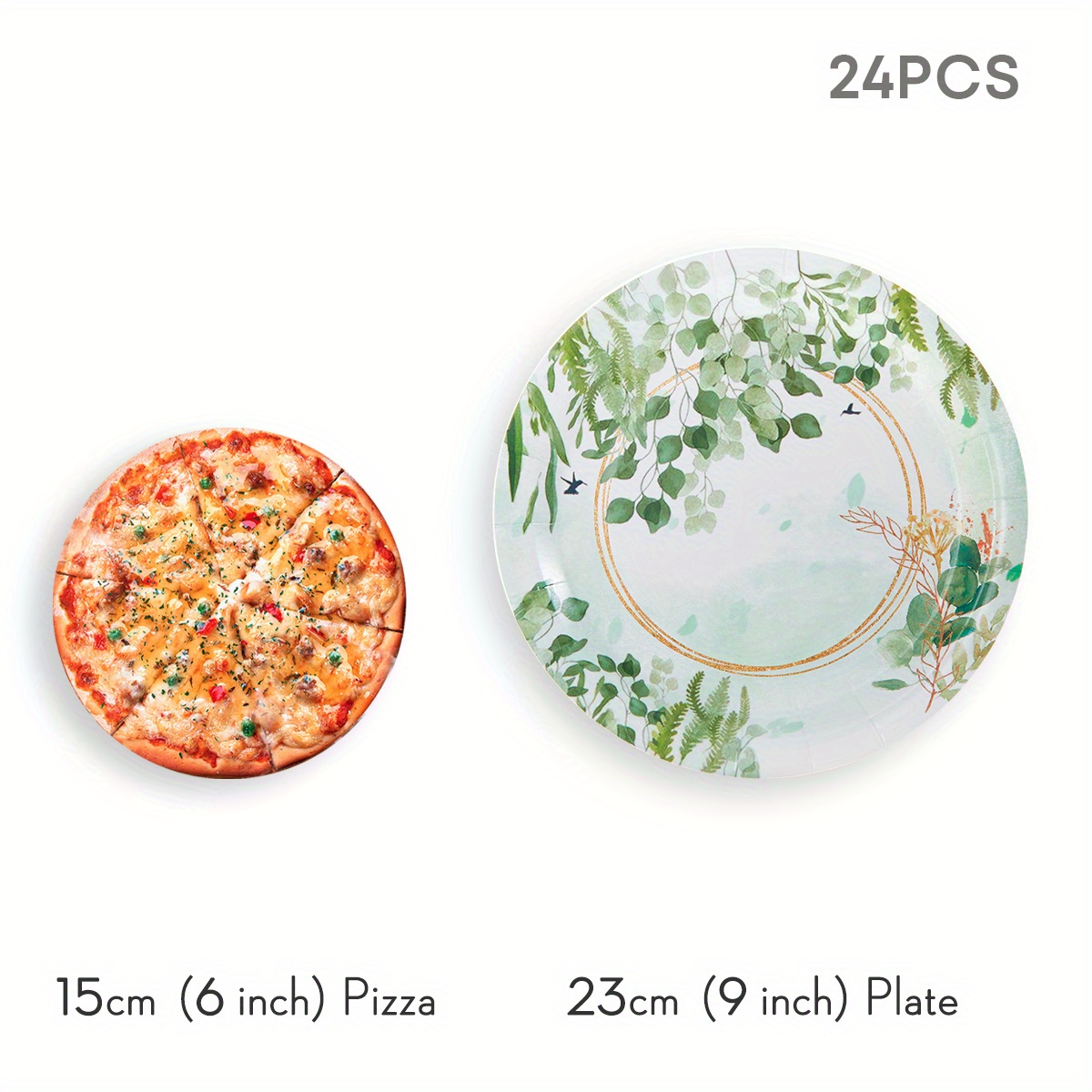 Image of 7/9 Inch, 10/24-piece Green Leaf Disposable Plates, Eucalyptus Green Leaf Pattern Paper Plates, Suitable For Bridal Showers, Gift Parties, Birthday Gatherings, And Picnics