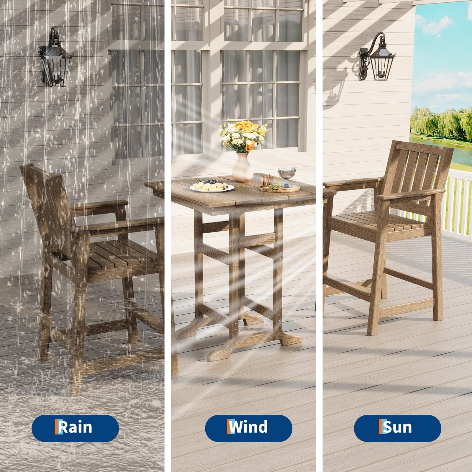 2026 New Courtyard Dining Tables And Chairs, All-Weather HDPE Patio Bar Stools Set of 2 - Tall Chairs with Armrests, Ergonomic Wide Back And Seat, Outdoor Bar Furniture for Balcony, Garden, Poolside - Black (2 Sheets/Box)