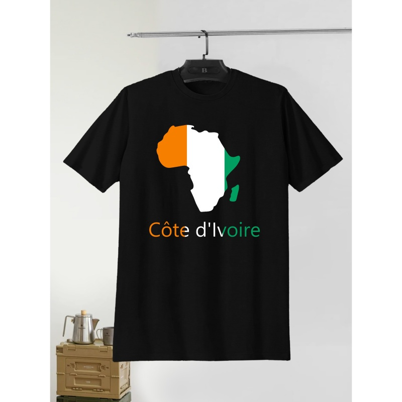 

T-shirt de d' pour Hommes - , Col Rond Décontracté, Manches Courtes, Haut d'Été Léger avec Imprimé "Côte d'", Mélange de Polyester Confortable pour Tenue Décontractée