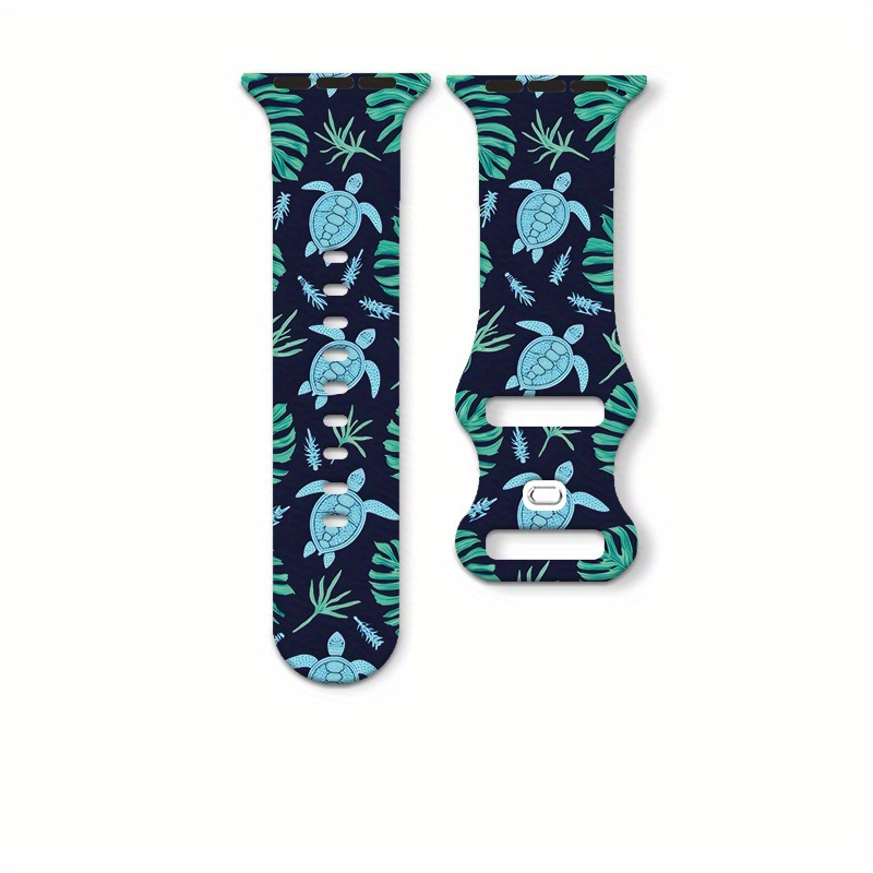 TEMU Back-to-, Designed For Iwatch, Watch Band/protection With Ocean Theme, Featuring Sea Turtles And Green Plant Elements. Soft And Comfortable