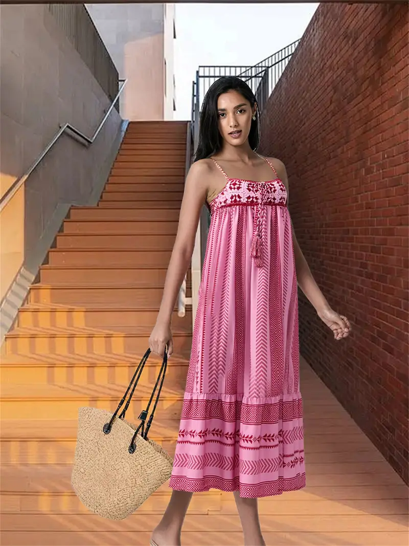boho chic pink floral print sleeveless maxi dress fringe - Temu boho chic pink floral print sleeveless maxi dress fringe - Temu
