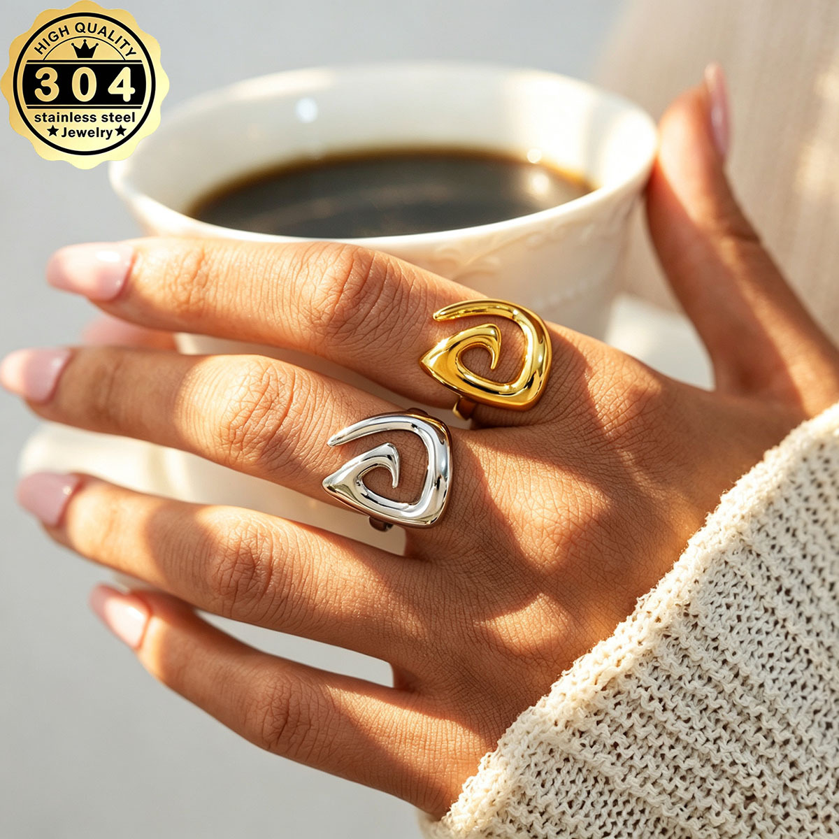 Irregular Hollow Spiral Vortex Statement Ring, 18K Gold Plated