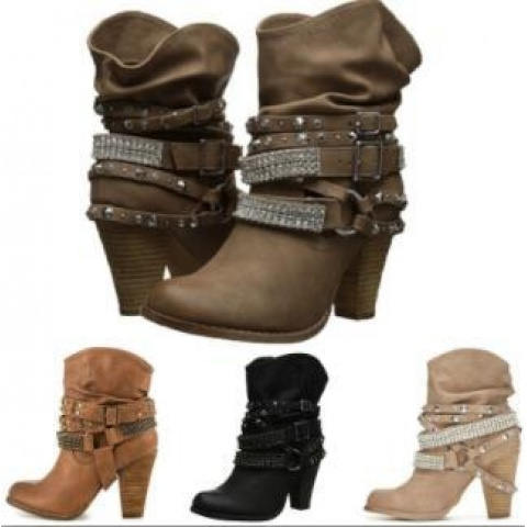 Women'S Fall Winter European And American Round Toe Ankle Boots Chunky High Heel Fashion Rivet Boots, Women Shoes