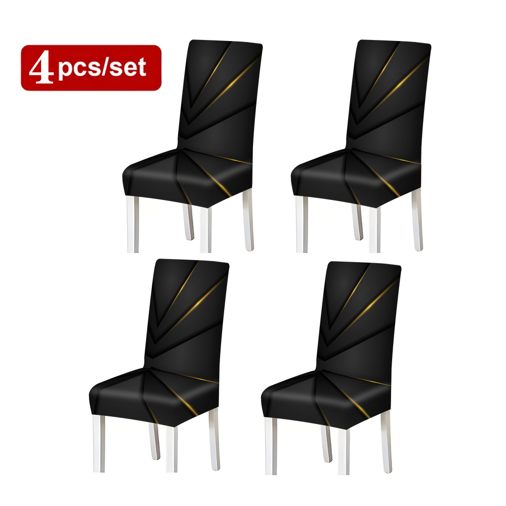 TEMU 2/4/6pcs Modern Black Golden Geometric Stretch Dining Chair Covers, Elastic Spandex Chair Slipcovers, Removable Washable Chair Protector For