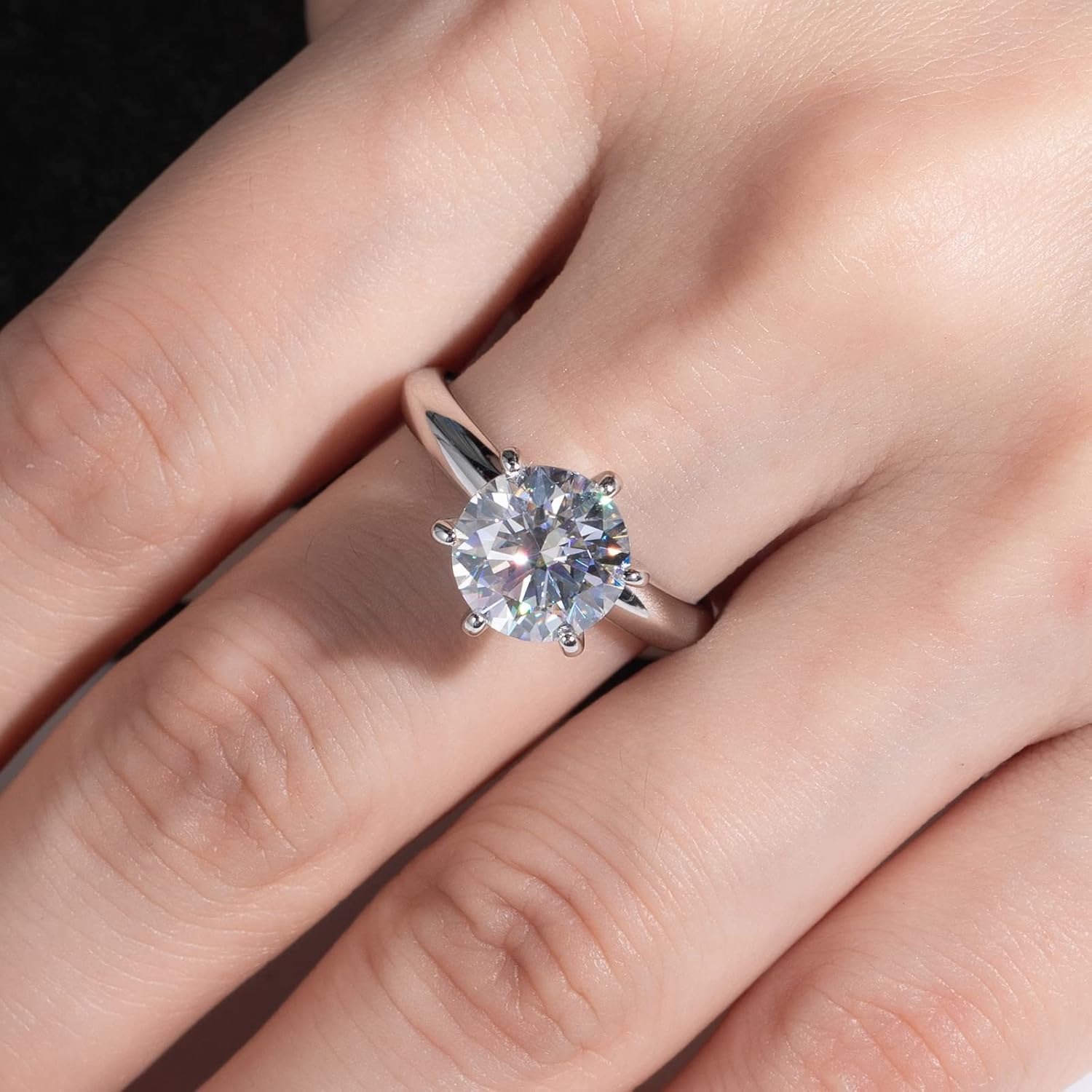 Women's 3.0 Carat White Synthetic Moissanite Six-Clawed Ring, 925 Silver