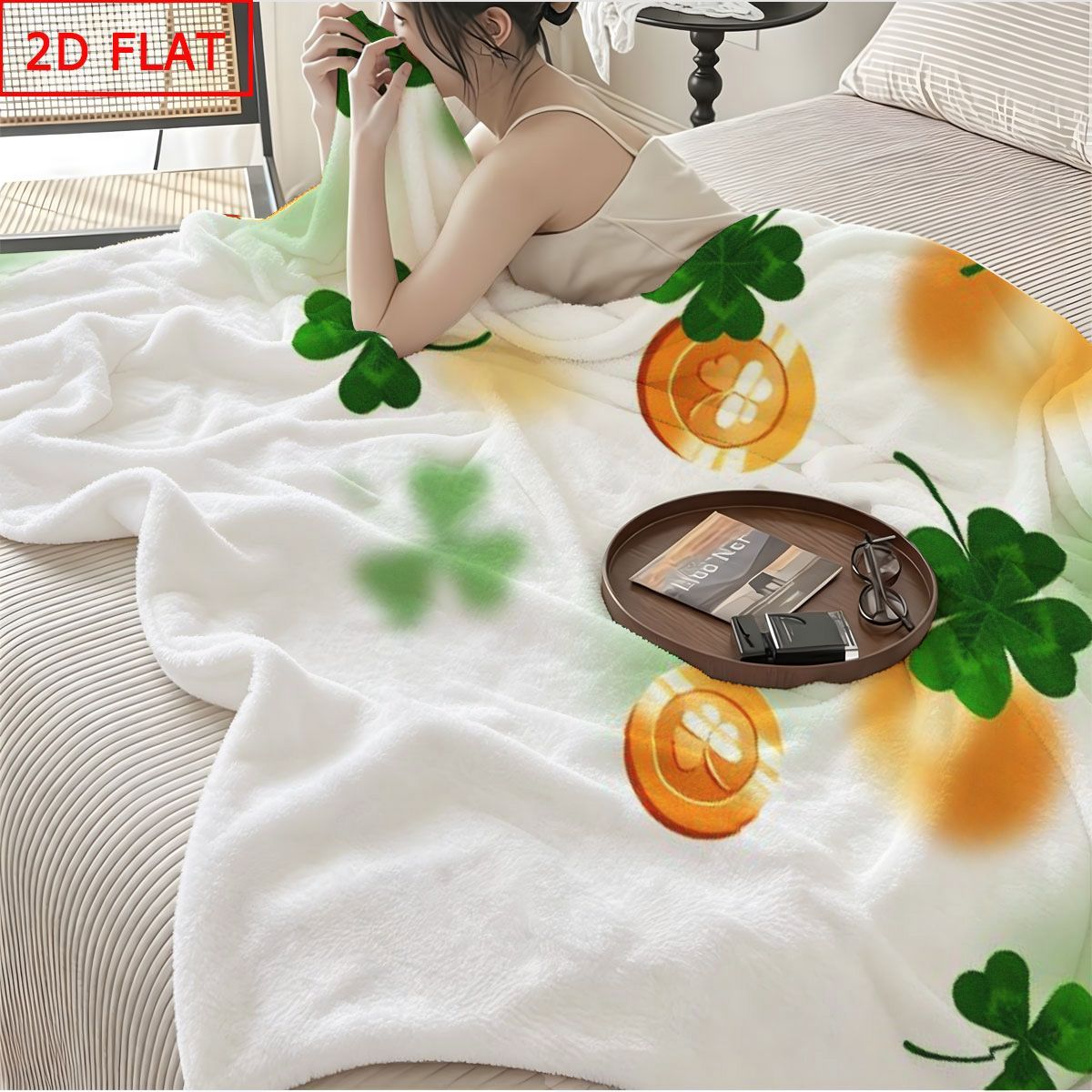 2d flat printing 1pc st patricks day theme printed flannel blanket   clover and   pattern   ultra soft warm blanket machine washable exquisite holiday decor suitable for living room bedroom sofa  