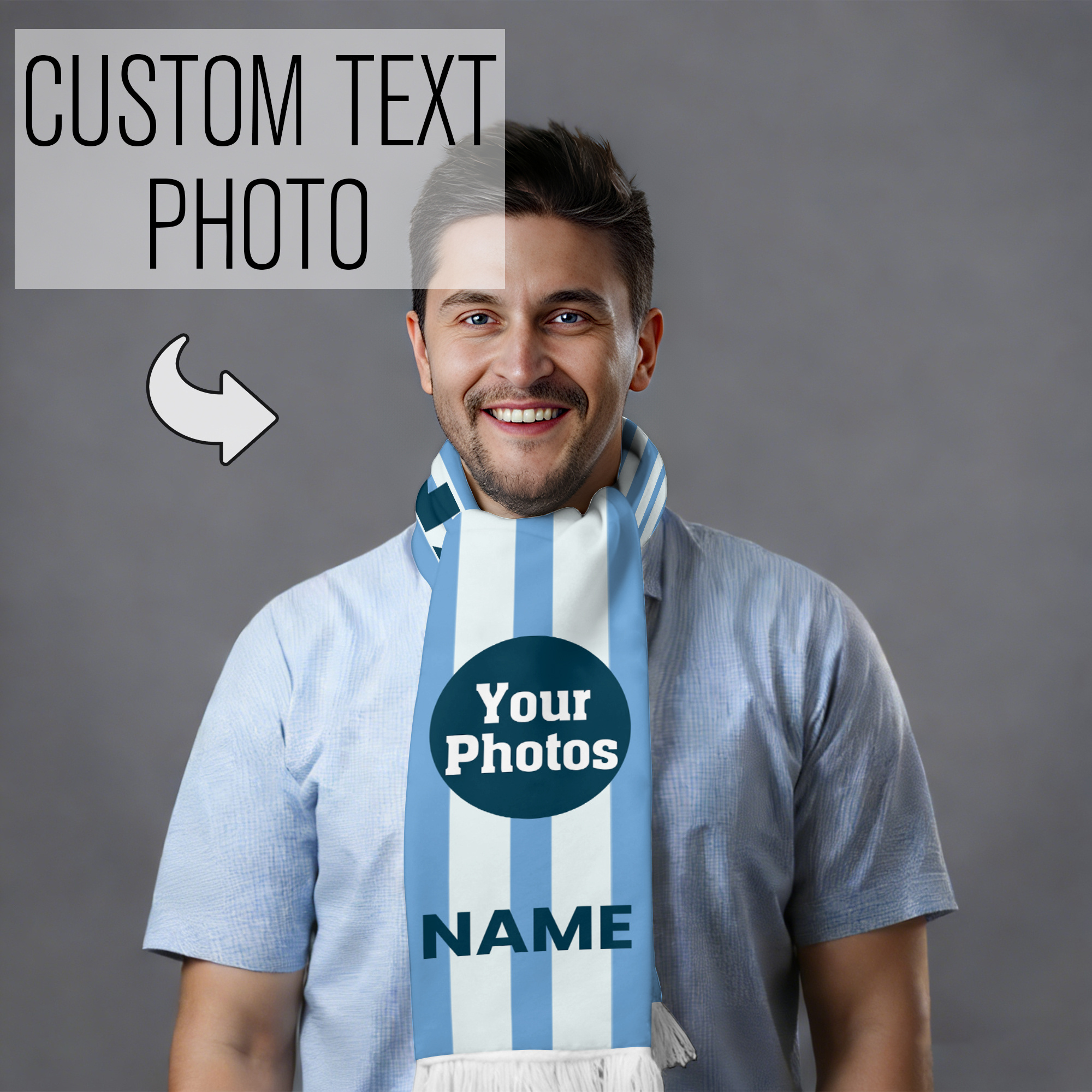 TEMU Sciarpa personalizzata blu e con design invernale antivento, con foto della . � per le giornate di partita e gli di . Realizzata in tessuto , 癡