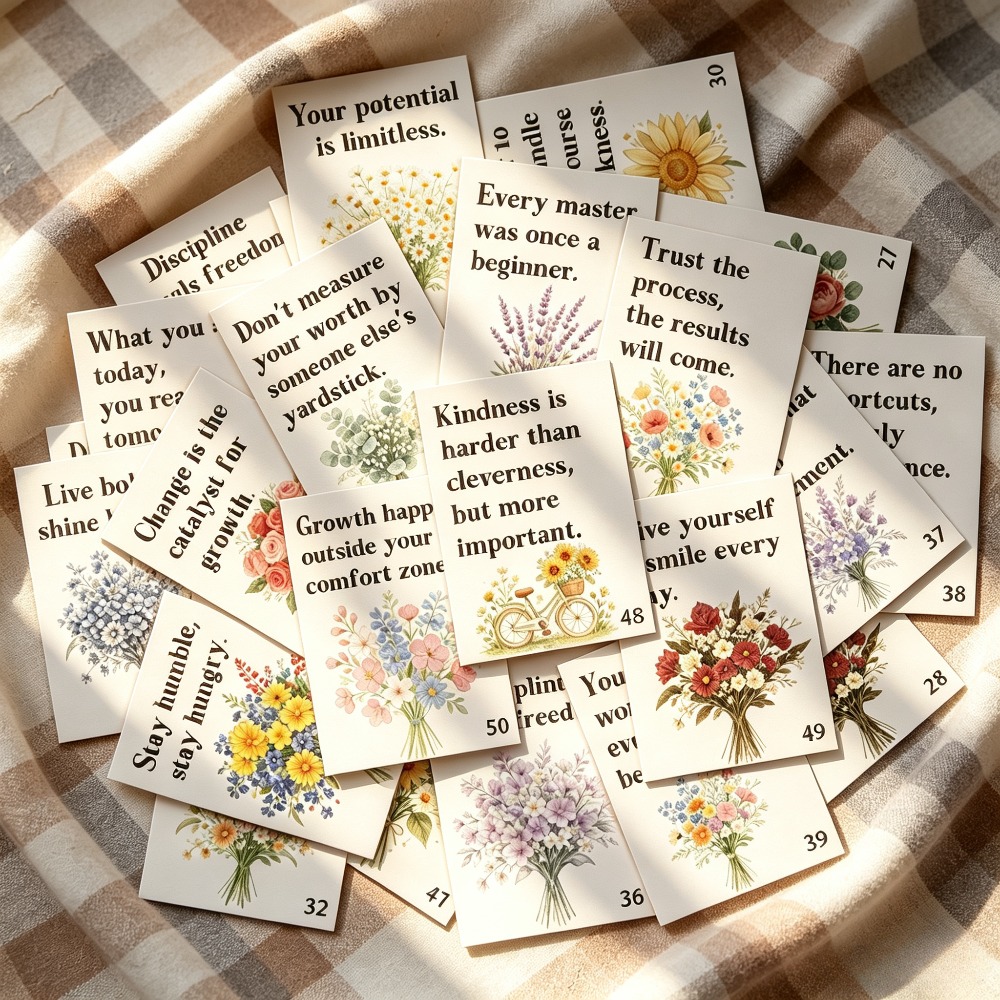 TEMU 100/50pcs Motivational Affirmation Card With Positive Language, Floral Inspirational Card, Inspirational Language Combined With Colorful Bouquet