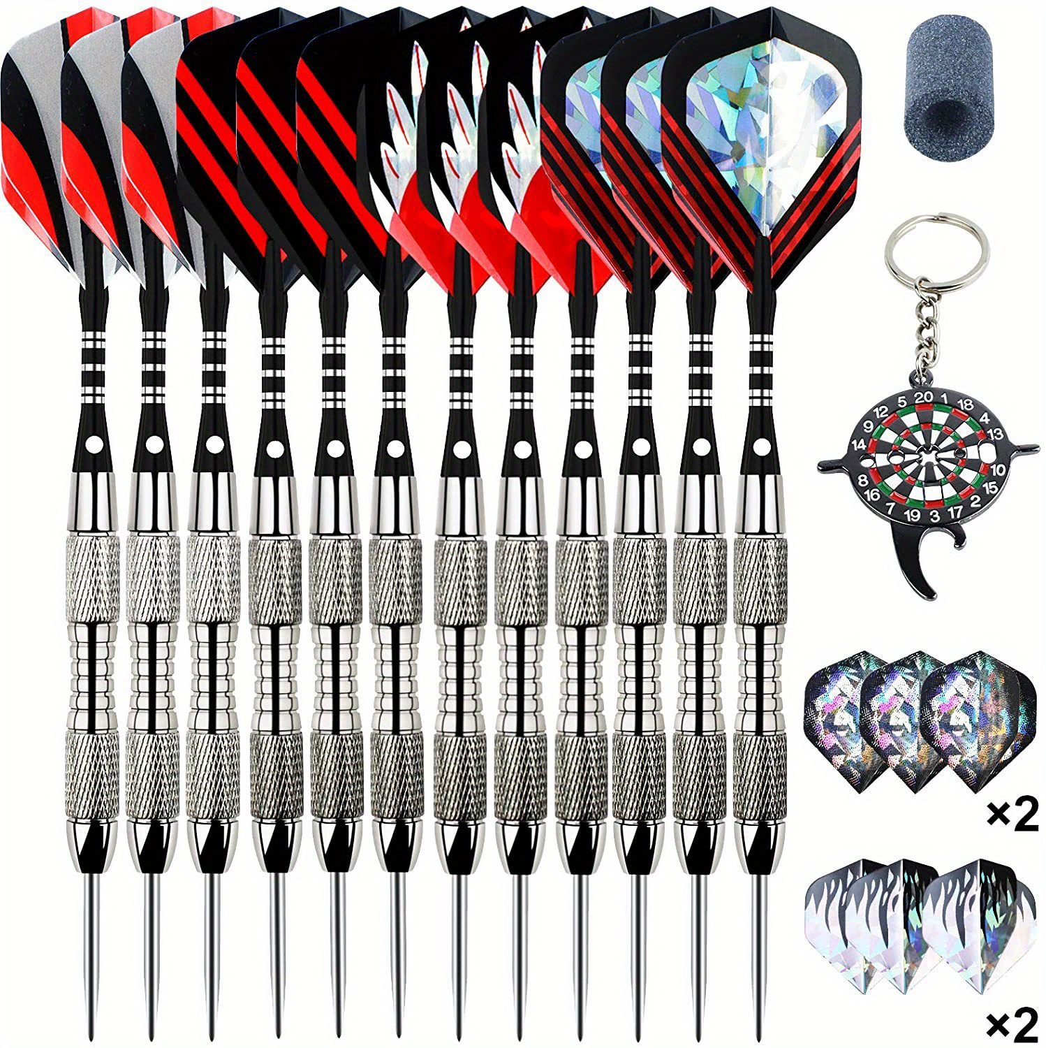 12-delige 20 Gram Professionele Dart Cadeauset, Inclusief 24 Dart Flights, High-End Geschenkdoos, Slijpsteen, Sleutelhanger, Geschikt voor Training en Competitie!