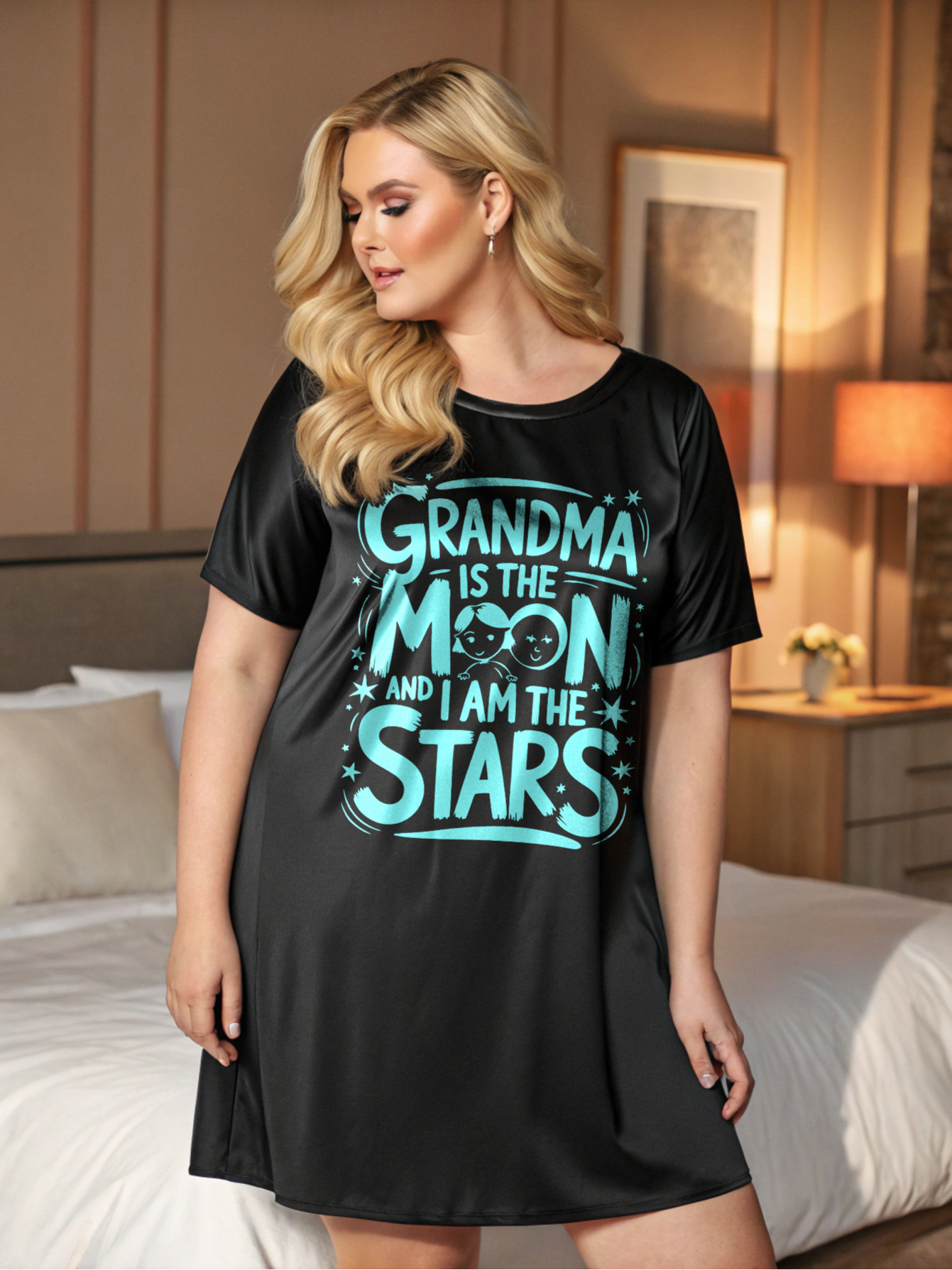 womens plus size nightgown cute moon stars sleep dress a Temu