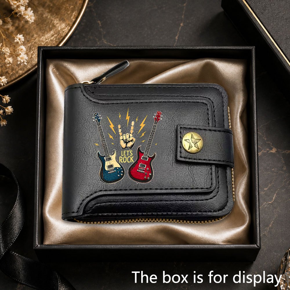 TEMU 1pc New Guitar Men's Business Wallet, Large Capacity Zipper Design Credit Card Holder, Multi-card Slot Organizer, Portable Coin Purse, Suitable