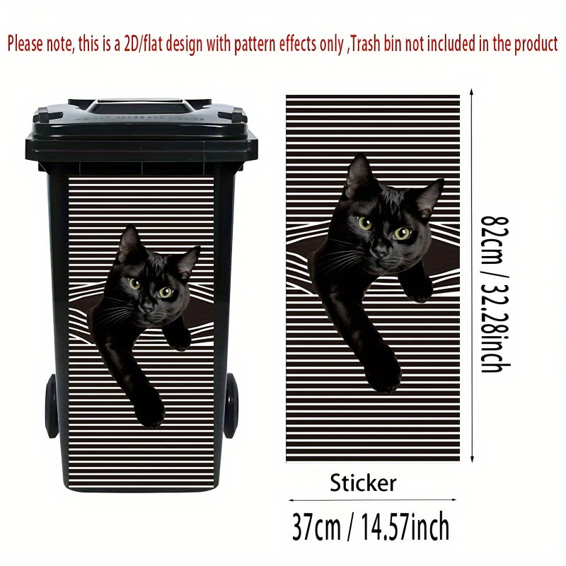 1pc Of Trash Can Sticker, 37×82 Cm, Designed With A Black Cat Texture Theme, Self-adhesive Wallpaper For Decoration, Suitable For Trash Cans, Walls, And Home Decor