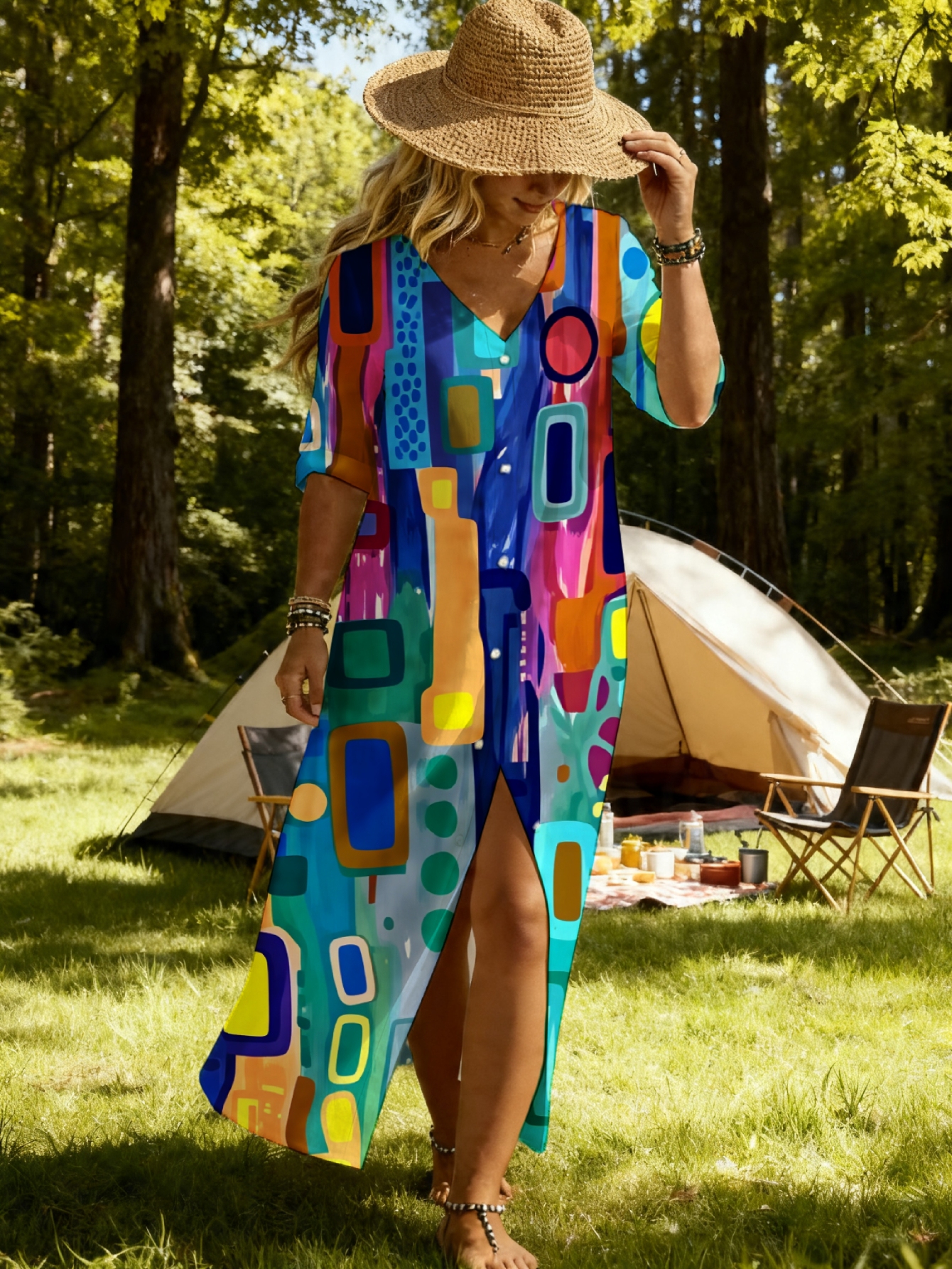 button down maxi dress sold on Temu United States