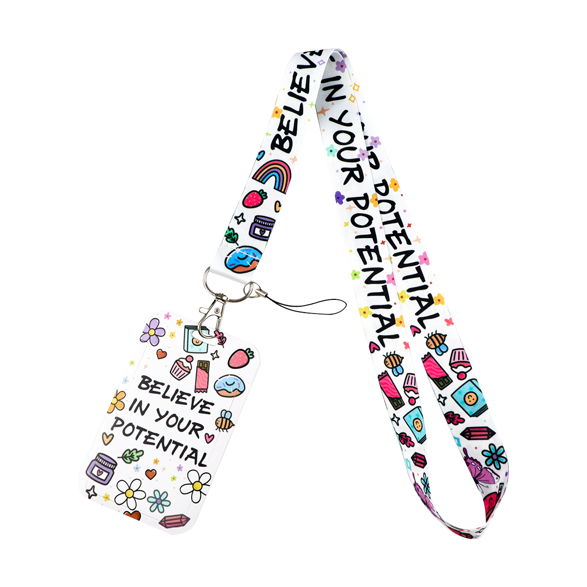 TEMU 1pc Polyester Fiber Lanyard Set With Id Card Holder, Wrist Strap, And Keychain For Gym, Mobile Phone, Usb Badge- Be Kind Design