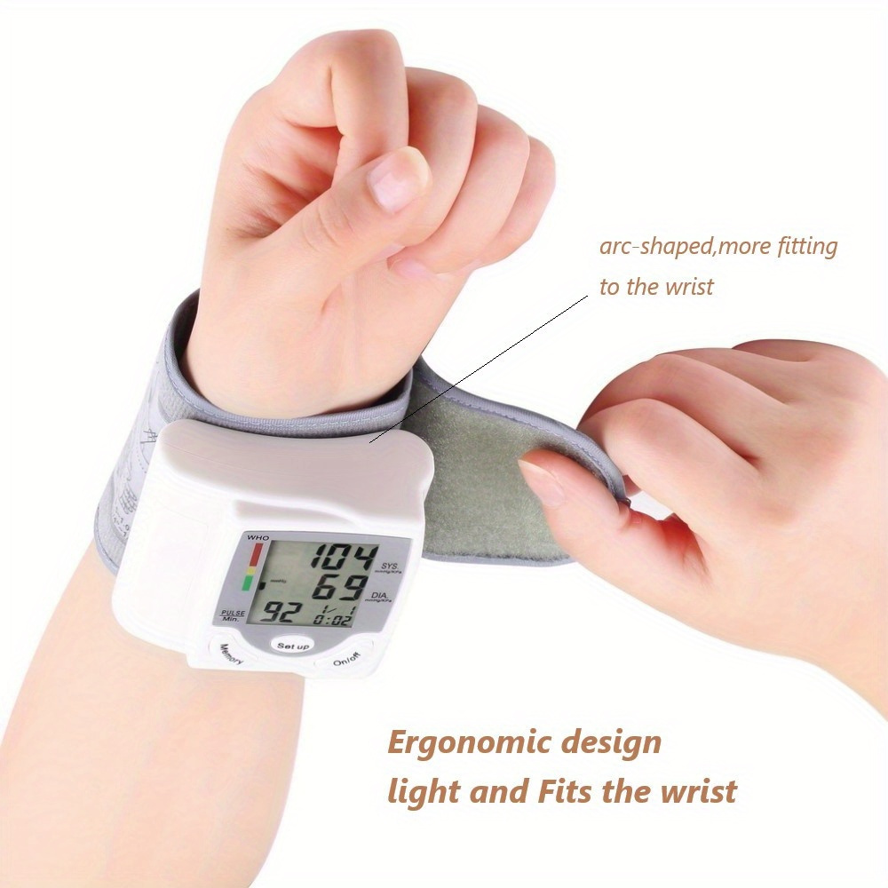 automatic wrist   with adjustable cuff home bp     measurement irregular heartbeat alert   normal diastolic pressure display portable arm cuff for adults battery powered batteries not included ideal for   monitoring travel   management userfriendly design   cuff   reliable performance elderly care Product details 2