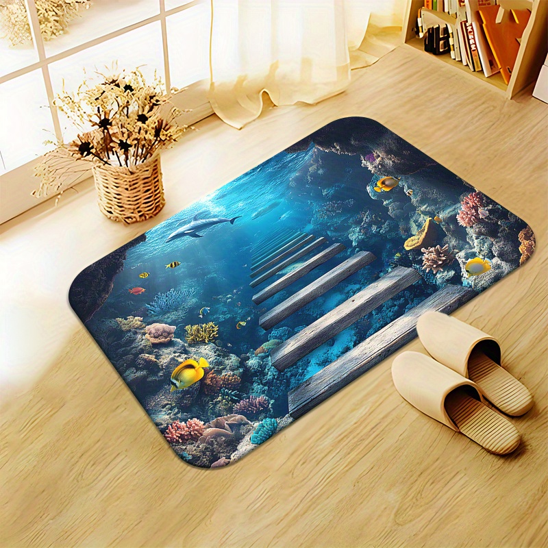TEMU 1 pieza, Alfombra de puerta de 3D realista con una submarina, Alfombra de baño antideslizante, Microfibra absorbente, Alfombra de poliéster