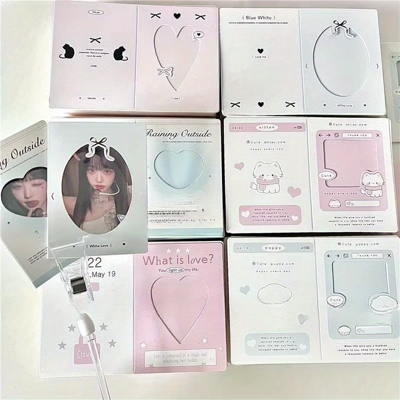 Image of 30pcs Kpop Photo Folding Card Backs - 3 Inch Diy Packing Material With Cute Designs, Heart & Star , & Gifts, Kpop Merchandise | Cute Card Design | Durable Paper, Kpop Merchandise