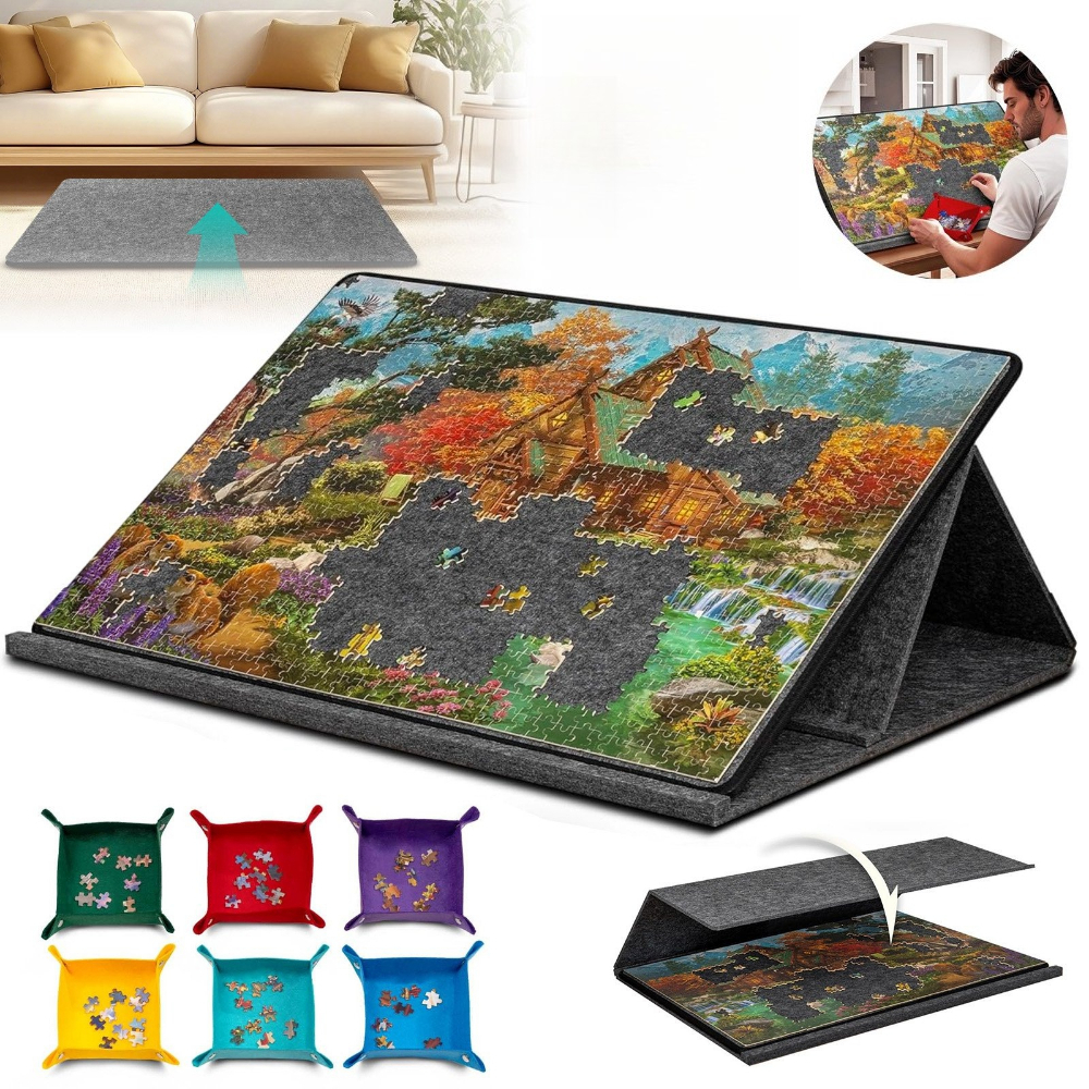 1000pcs Felt Puzzle Board With 6 Color Sorting Trays, Stand And Protective Cover, Non-slip Surface To Prevent Piece Sliding And Loss, Practical Accessory