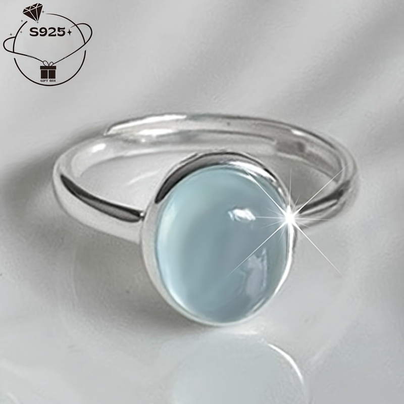 925 Silver Geometric Oval Adjustable Ring for Women