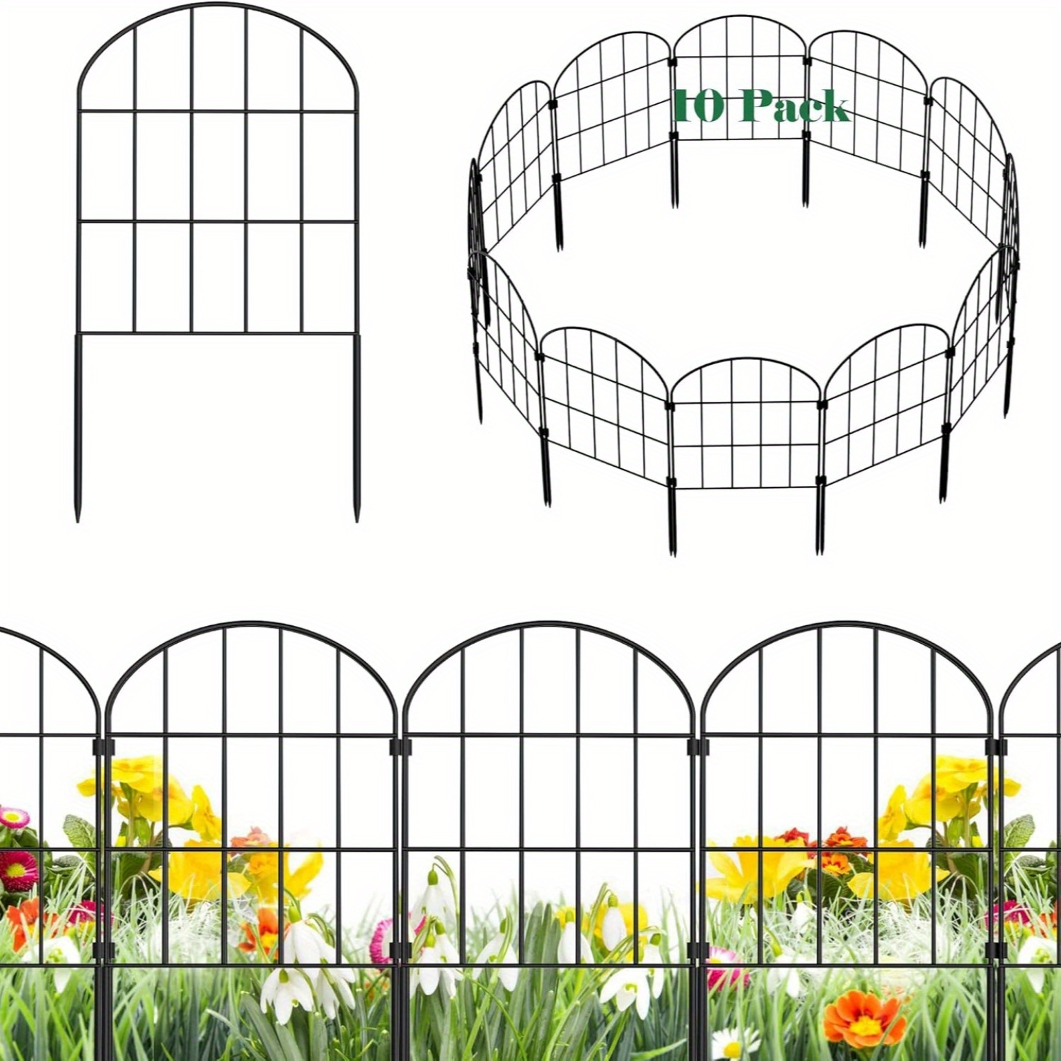 TEMU 10-pack Garden Fences - Rust-proof Metal Wire, 24 Inches High