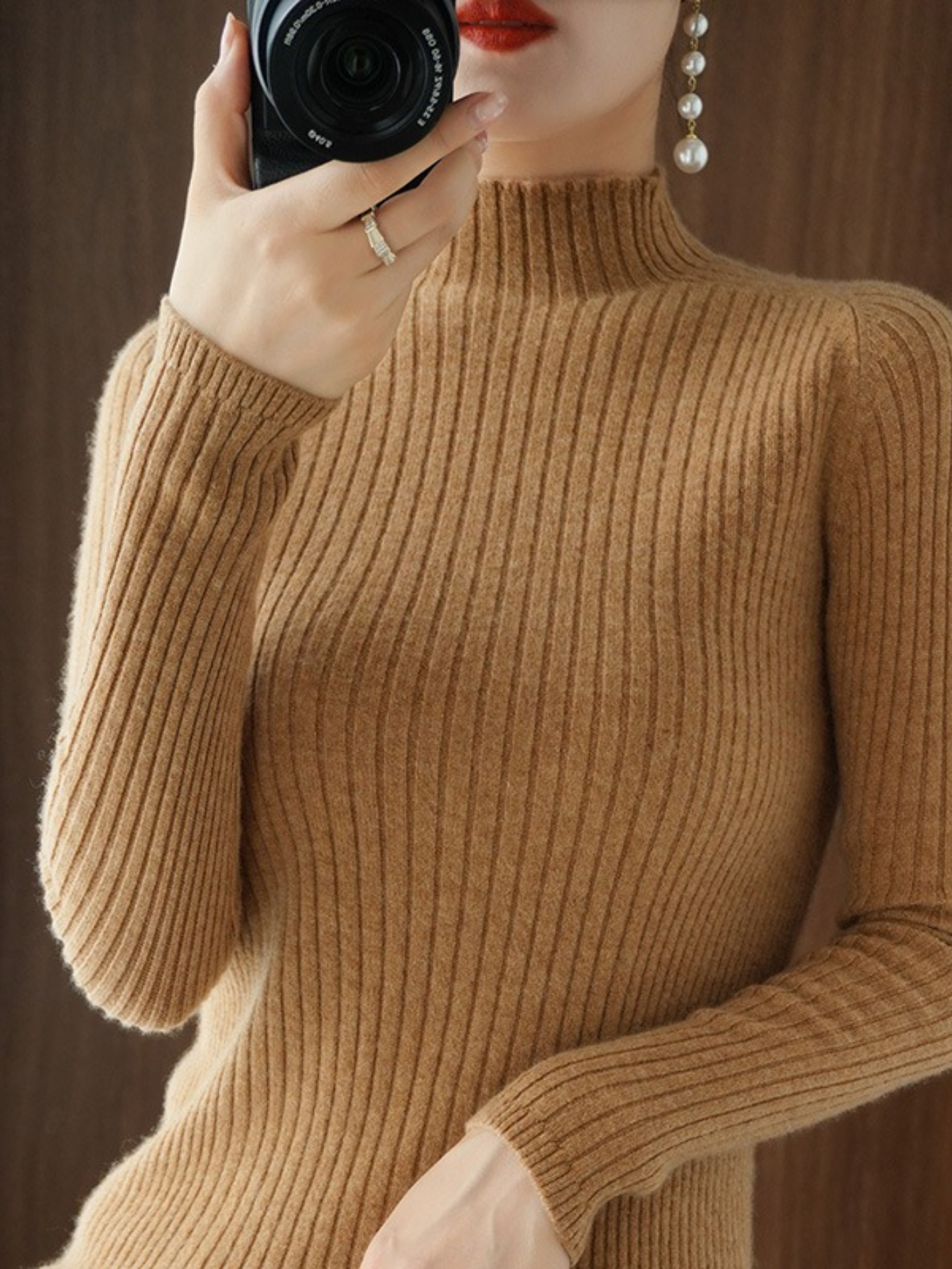 Womens Fit Mock Neck Sweater High Neck Ribbed
