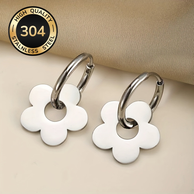 TEMU Hypoallergenic Hoop Earrings, High-quality 304 Stainless Steel Flower Earrings, Fashionable Women's Earrings For Daily Wearing Or Party, Cute