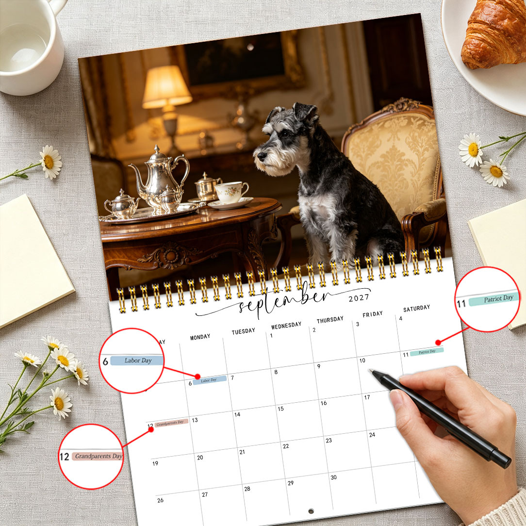 TEMU 1pc B5 Large Calendar | 2027 Schnauzer Themed Monthly Calendar | Different Pet Pictures Each Month | 6. 9.84 Inches Wall Calendar | Holiday