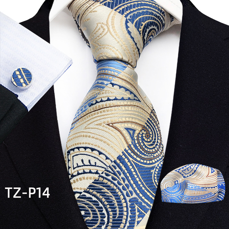 TEMU Men's Business Tie Patterned Formal Wear Tie Pocket Square Cuff 3pcs Set Suitable For Graduation Season Birthday Gifts Father's Day Gifts