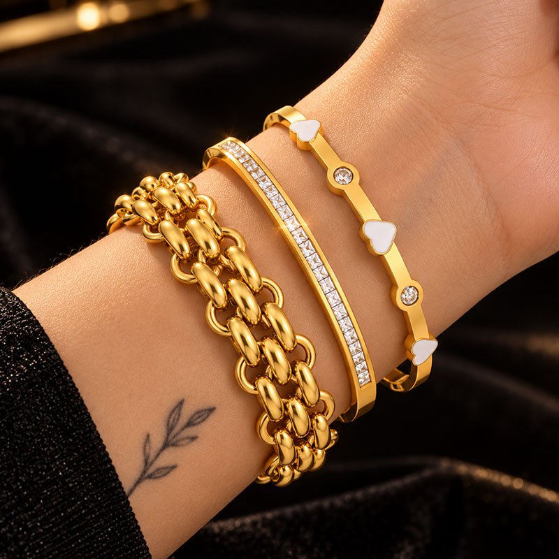 3pcs Stainless Steel Stackable Bracelet Set