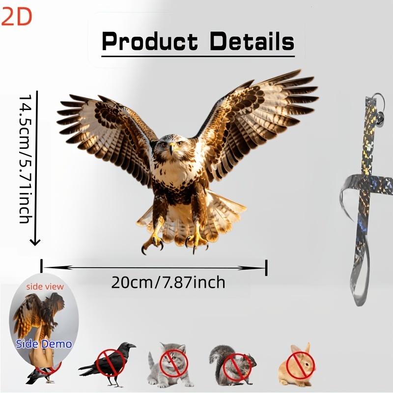 TEMU 2d Flat, Eagle Flat Printing Bird Repellent Hanging Ornament - Reflective Tape And Bell, No Electricity Needed, Bird Repelling Effect, Suitable