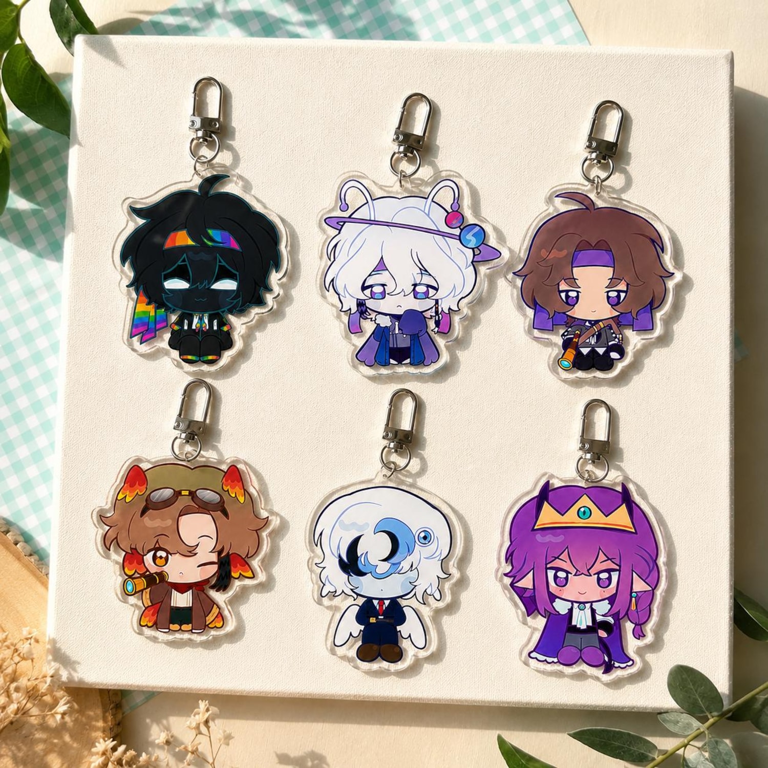 TEMU 2D Plat - 2D PLAT 6pcs Porte-clés Chibi Univers en Acrylique, Cadeau Fan MCYT, Breloques de Sac