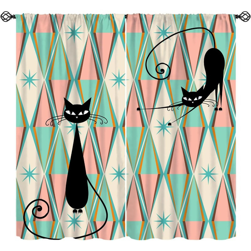 

2pcs Polyester Kitchen Towels - 18x26" Mid-century Modern Abstract & With Cute Cat, Home Decor & Sports