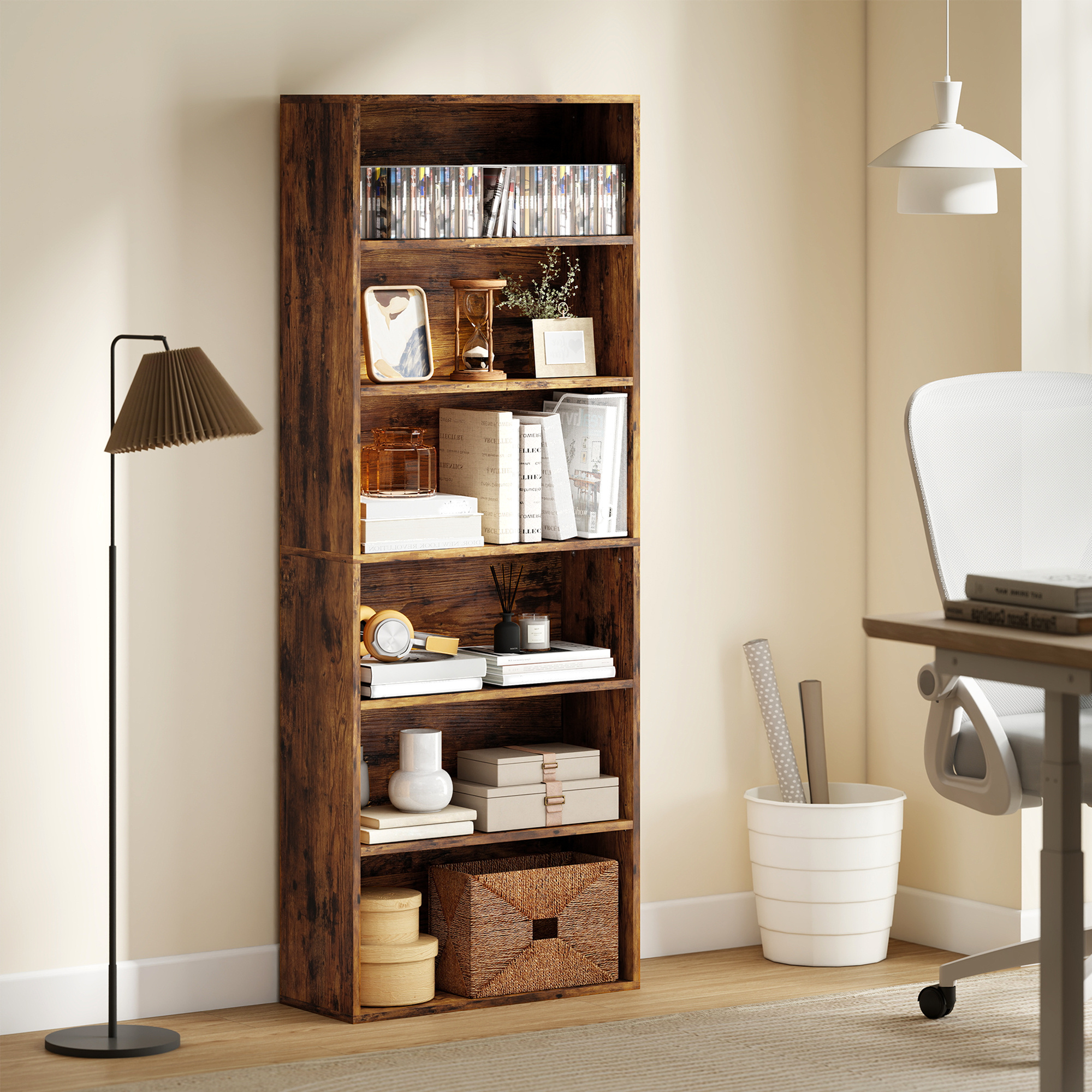 TEMU Homcom 6-tier Bookshelf With Adjustable Shelves - Heavy-duty Freestanding Wood Bookcase Suitable For Office, Study Room, Library - Rich Vertical