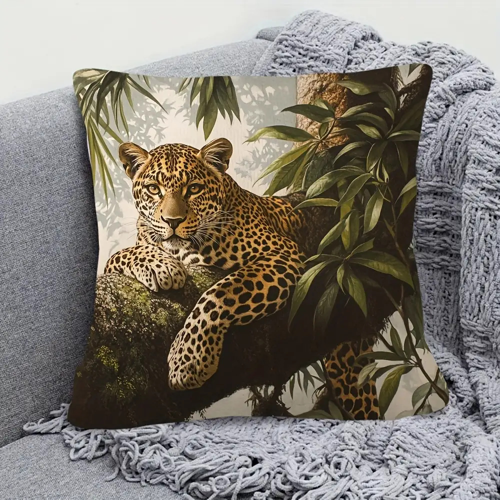 TEMU 1pc Tropical Leopard Print Pillowcase, Single-sided 2d Design Polyester Fabric With Zipper Closure - Easter And Decorations Sofa Accessories
