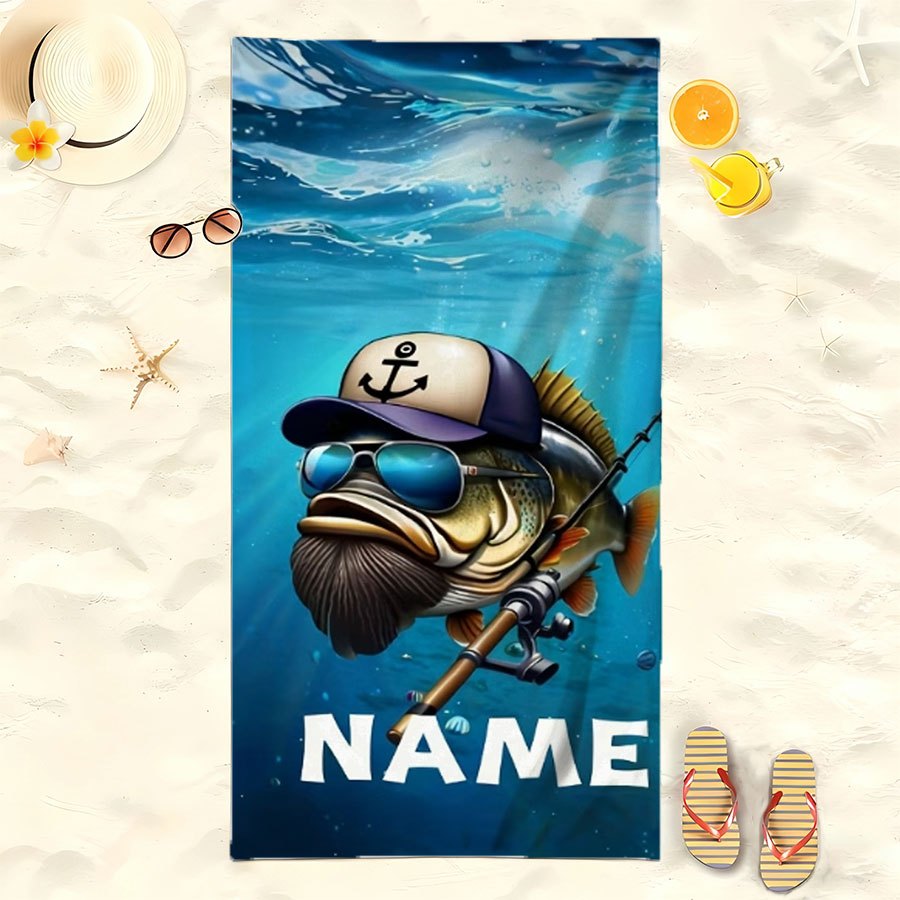 TEMU A Custom-designed Fishing-themed Beach Towel For Pools, , Camping, Yoga, And As A Poolside Accessory | Vibrant Beach Towel