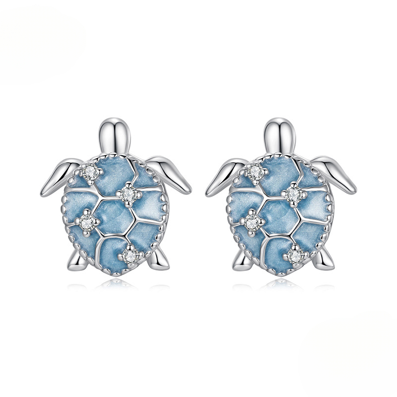 E-shop 2er-Set blaue Meeresschildkröten-Ohrstecker, Tier-Ohrstecker, passend zu allen Anlässen, Ozeanschmuck, eingelegte synthetische Zirkonia,
