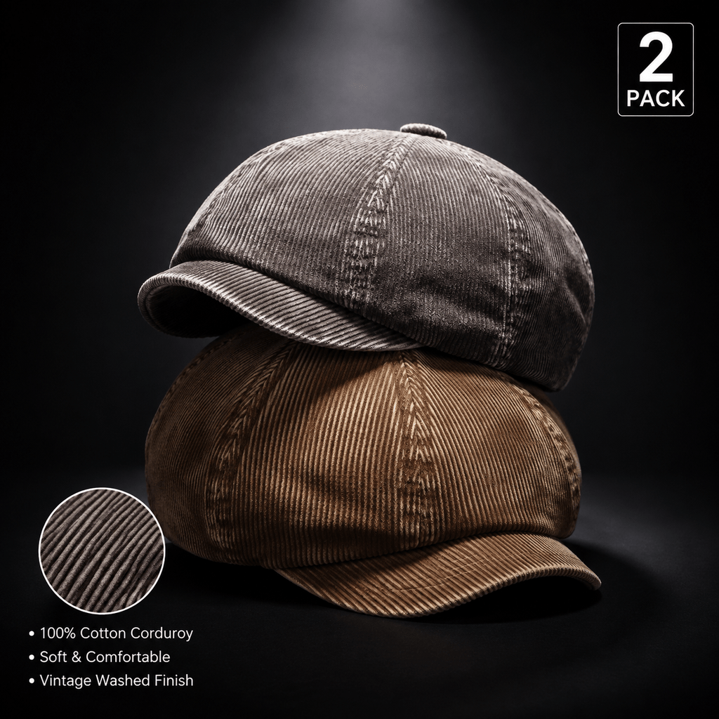 Image of 2pcs British Style Washed Corduroy Octagonal Cap Autumn Winter Cap For Men With Large Head