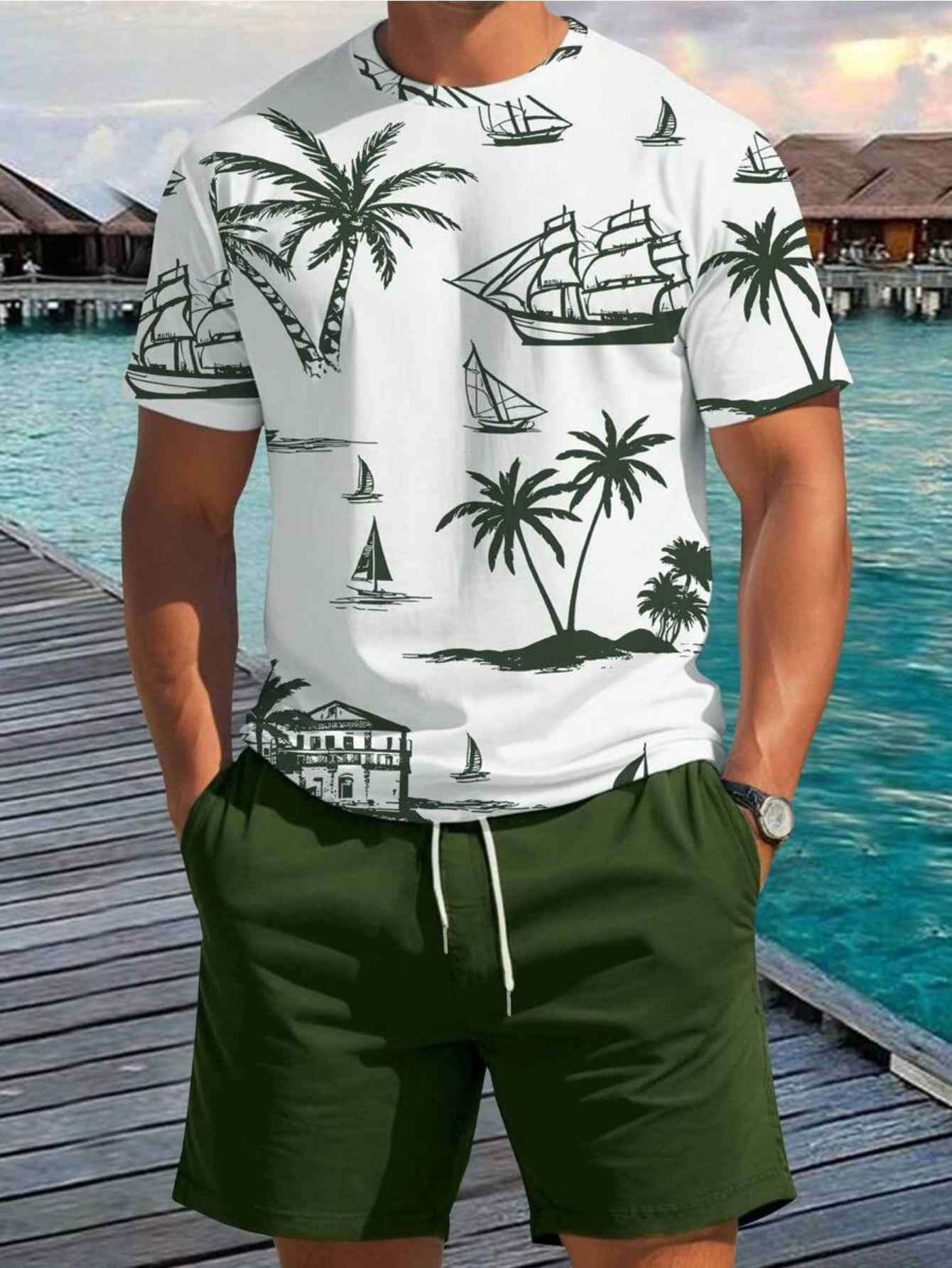 Men's Waffle Shirt And Shorts Set, 2 Piece Loose Outfits Casual Summer Breathable Tracksuits Set With Pockets Streetwear