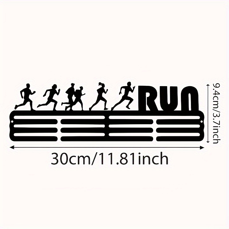 TEMU 1pc Wall-mounted Metal Medal Display Rack - Holds 60 Medals, Iron Sports Trophy Organizer With Vibrant Color Stripes, For Runners, Football,