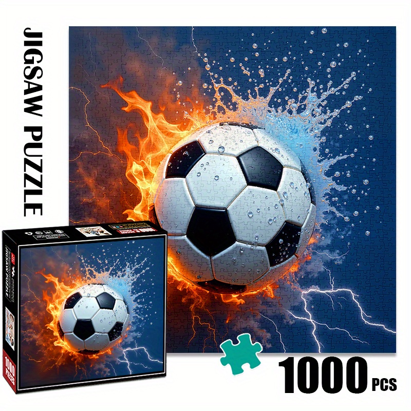 Rompecabezas de 1000 piezas para Adultos Diseño de Balón de Fútbol  Explosión a Través de Llamas y Salpicaduras de Agua Mental de Tamaño Gra