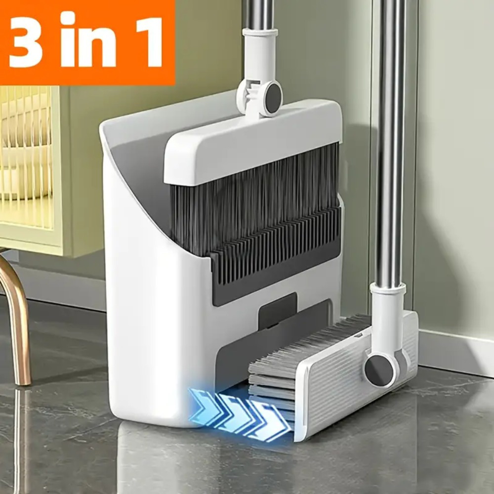 3-in-1 Broom With Dustpan Combo Set, Indoor And Outdoor Sweeping Broom Long Handle And Dustpan Set, Sliding Broom Heavy Duty For Home Cleaning, Bathroom, Kitchen
