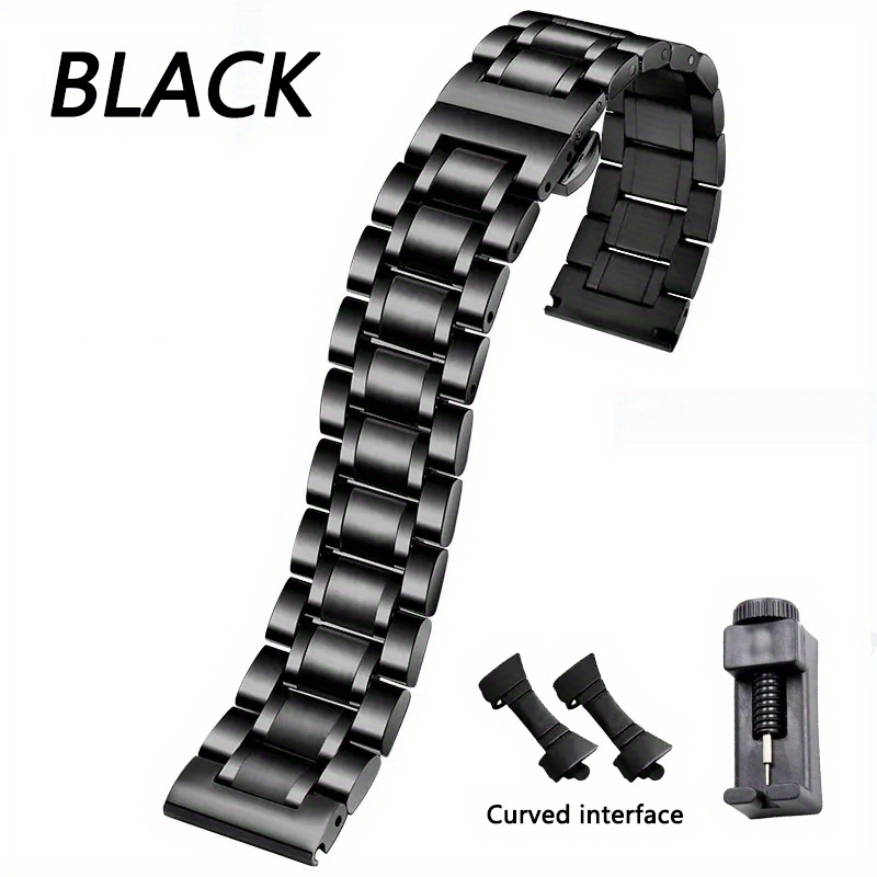 TEMU Stainless Steel Watchband With Curved End - Durable Metal Bracelet Strap For Smartphones, Tablets, E-readers - , Scratch & Impact Resistant,