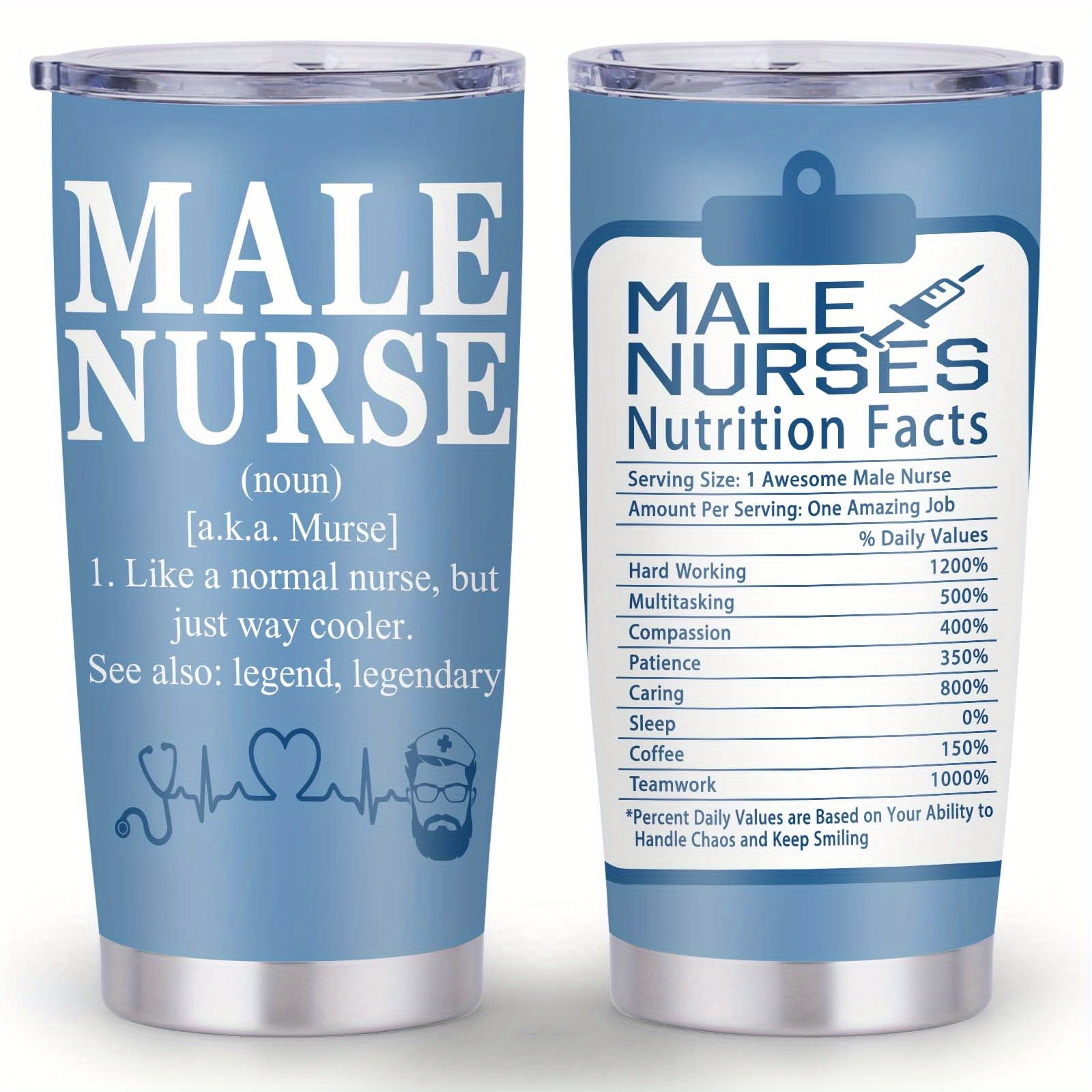 TEMU 1pc 20ozmale Nursestamenstainless Steel Tumbler - Double-walled, Insulated Travel Mug With Lid - Perfect Gift For Women, Mom, Grandma On Valentine's, Christmas, Day & More