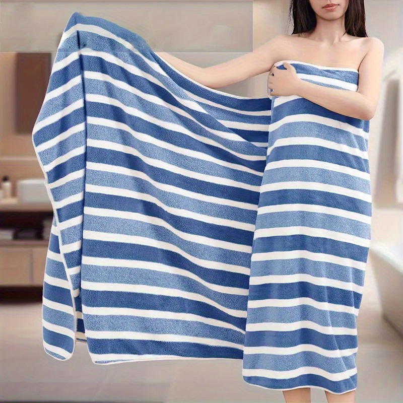 TEMU 1 Quick-drying Absorbent, Adult Striped Bath Towel, Beach Towel, Absorbent Towel, Thickened Household Towel (27.3 X 54.71 Inches) Microfiber