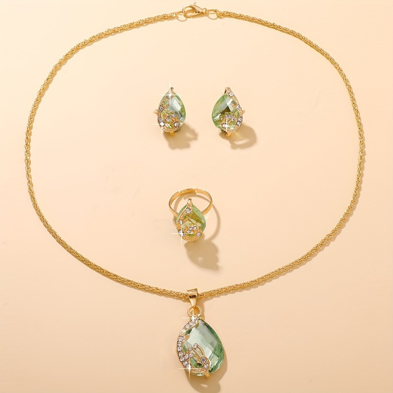 TEMU Luxurious Synthetic Zirconia Jewelry Set, Complete With Earrings, Rings, And Necklaces, Suitable For Formal Occasions Such As Business Dinners